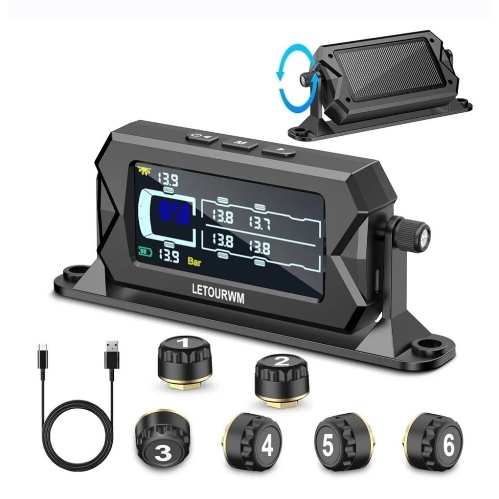 Tire Pressure Monitoring System for all Vehicles , 6 Sensors TPMS, Solar  Charge
